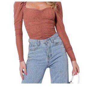 ASTR THE LABEL Bodysuit Ruched long-sleeve, pink, size XS